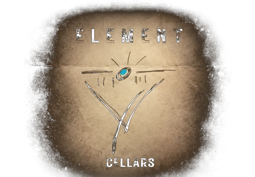 Element Cellars logo with turquoise-blue center, tan paper texture and soft faded edges